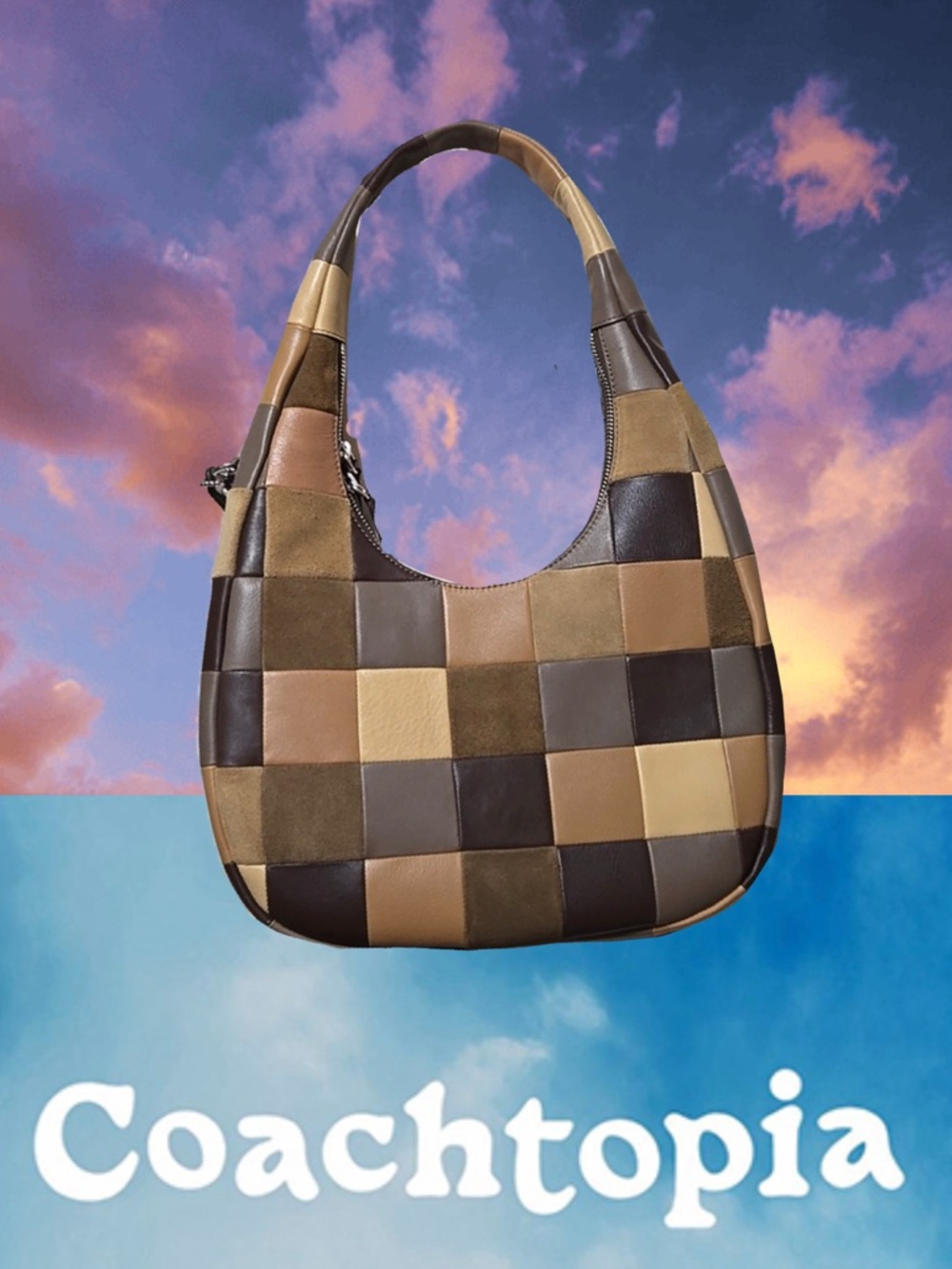 Coachtopia Alter/Ego Upcrafted Mixed Checkerboard Round Shoulder Bag
